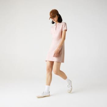 Lacoste Stretch Cotton Piqué Polo Dress Dámské - Šaty Světle Růžové | CZ-qhNeew